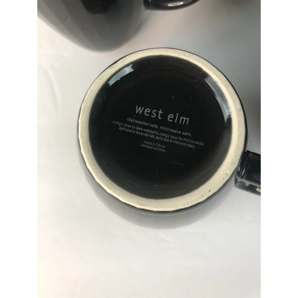 West Elm Ribbed Gray  Black Coffee or Tea Mugs Set of 4